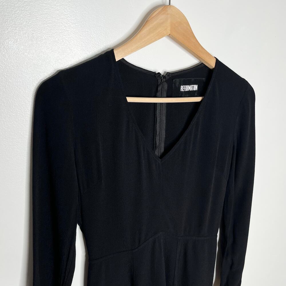Reformation Black Mini Dress Size 2 Long Sleeve Fit & Flare Sustainable Made USA - Picture 4 of 9